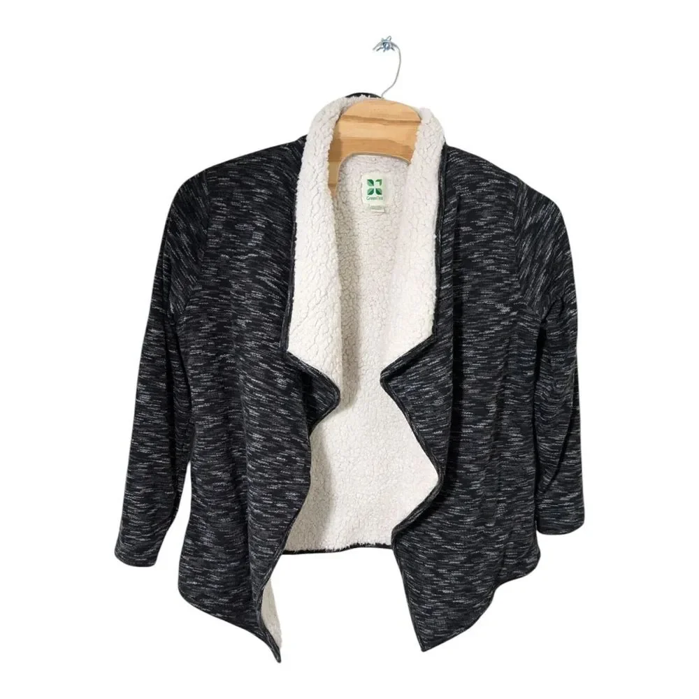 Green Tea Women's XXL Sherpa Lined Heather‎ Black / Dark Gray Cardigan Sweater